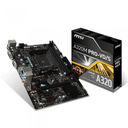 MSI A320M PRO-VD/S AMD Ryzen Athlon Socket AM4 DDR4 2666 DVI VGA USB 3.1 Micro ATX Motherboard